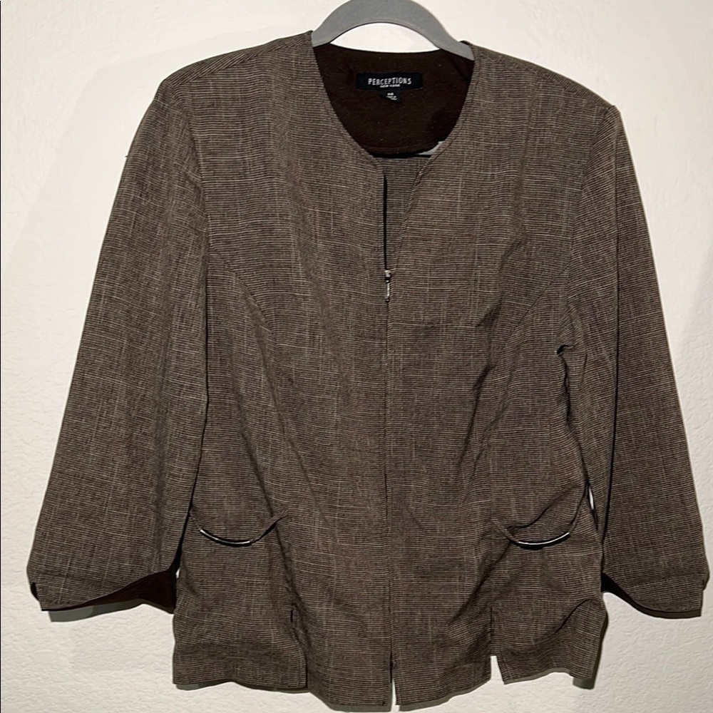 Perceptions Brown Blazer Tailored Open Front - image 1